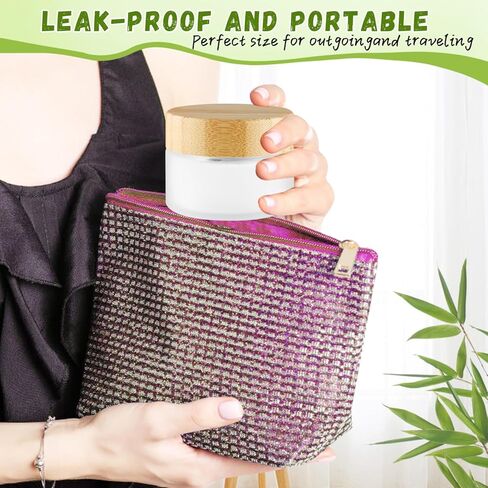 Glass Bamboo Jars with Lid,Empty Round Frosted Glass Jar Holder with Inner liner,Small Travel Cosmetic Jars for Moisturizer,Foundation,Lotion,Cream,body butter,Candle Making-6 Pcs (100ml) in Kuwait