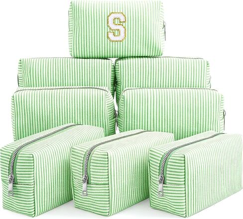 Giesiery 8 Pcs Seersucker Makeup Bags Striped Cosmetic Bags Bulk Organizer for Women Preppy Travel Toiletry Pouch for Wedding Bridesmaid Gifts (Mixed Color, Medium) in Kuwait