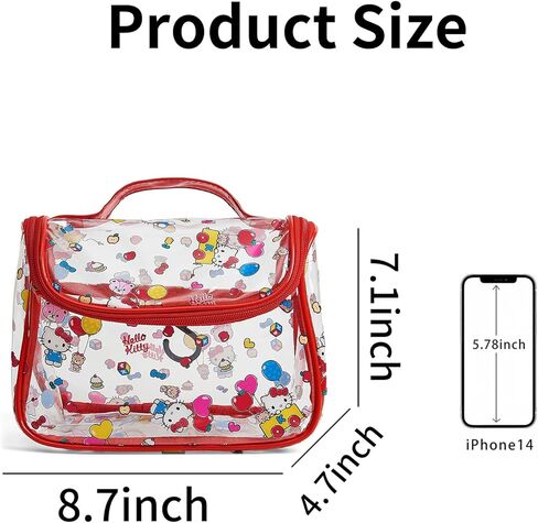 Cute Makeup Bag, Cartoon Toiletry Bag, Transparent Makeuo Bag, Handheld Zippered Travel Cosmetic Bag, The Best Gifts for Women (Red) in Saudi Arabia