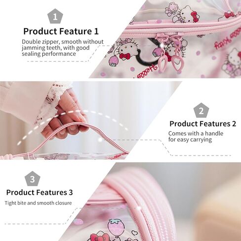 Cute Makeup Bag, Cartoon Toiletry Bag, Transparent Makeuo Bag, Handheld Zippered Travel Cosmetic Bag, The Best Gifts for Women (Red) in Saudi Arabia