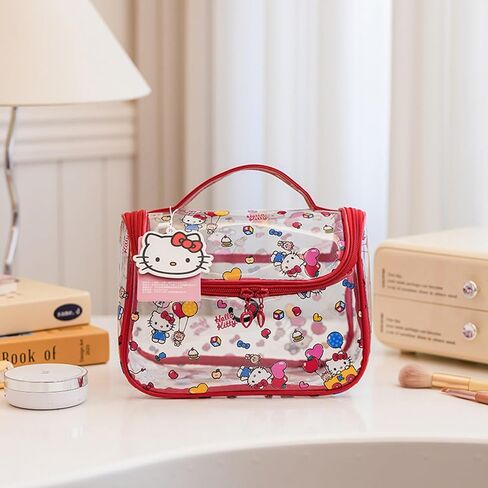 Cute Makeup Bag, Cartoon Toiletry Bag, Transparent Makeuo Bag, Handheld Zippered Travel Cosmetic Bag, The Best Gifts for Women (Red) in Saudi Arabia
