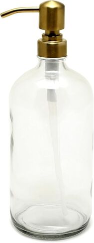 Vivaplex, 2, Large, 32 oz, Empty, Clear Glass Bottles with Stainless Steel, Yellow Gold, Lotion Pumps in Saudi Arabia