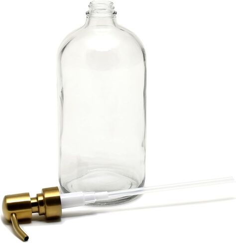 Vivaplex, 2, Large, 32 oz, Empty, Clear Glass Bottles with Stainless Steel, Yellow Gold, Lotion Pumps in Saudi Arabia