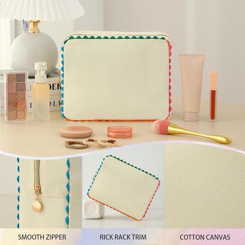 حقيبة مكياج من القماش للنساء، حقيبة مستحضرات تجميل لطيفة على شكل رف قوس قزح، منظم أدوات الزينة أثناء السفر، للاستخدام اليومي، الشاطئ وهدية لصديقتك in Kuwait