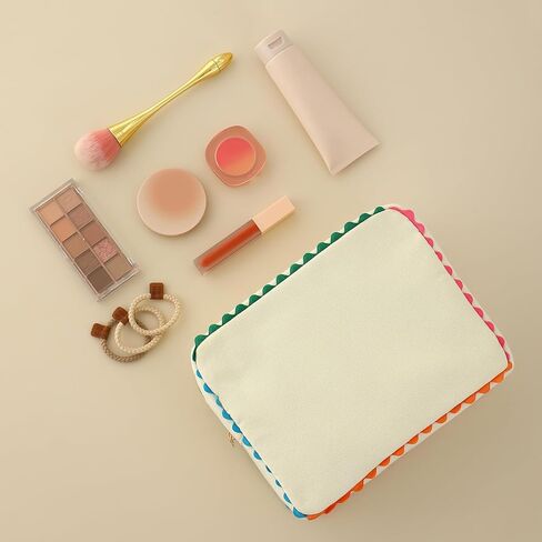 حقيبة مكياج من القماش للنساء، حقيبة مستحضرات تجميل لطيفة على شكل رف قوس قزح، منظم أدوات الزينة أثناء السفر، للاستخدام اليومي، الشاطئ وهدية لصديقتك in Kuwait
