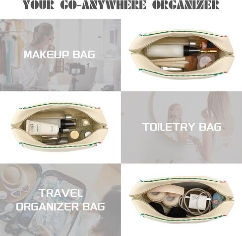حقيبة مكياج من القماش للنساء، حقيبة مستحضرات تجميل لطيفة على شكل رف قوس قزح، منظم أدوات الزينة أثناء السفر، للاستخدام اليومي، الشاطئ وهدية لصديقتك in Kuwait