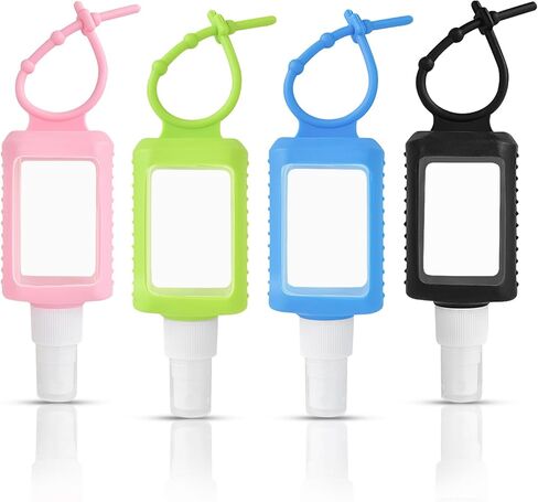4 Pack Travel Size Bottles with Silicone Keychain Empty Hand Sanitizer Holder Refillable Squeeze Containers Leakproof Flip Cap Plastic Bottles Travel Essentials for Backpack (60ml / 2oz) in Kuwait