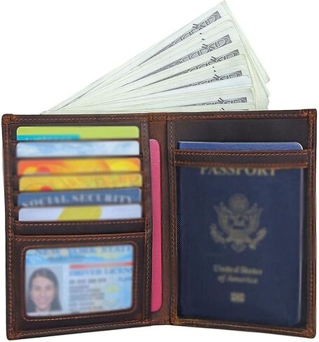 Mens Wallets Crazy Horse Leather Passport Holder Men Women Travel Abroad Wallet Card Multi-Functional Genuine Ticket Clip in Saudi Arabia