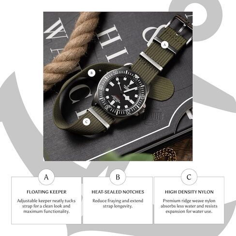 شركة انكور ستراب | حزام ساعة من النايلون المضلع مقاس 22 ملم | ريدج ويف شريط سريع الجفاف | مشبك من الفولاذ المقاوم للصدأ المصقول | الحارس العائم | الشقوق مختومة بالحرارة | معصم 5.75-8.5 بوصة | بوند in Kuwait