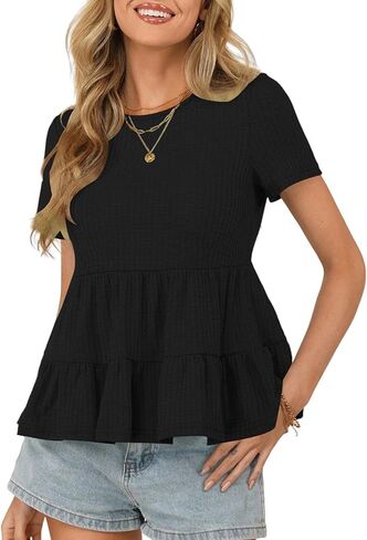 المرأة الصيف بيبي دول بلايز 2026 الهراء متماسكة قصيرة الأكمام Crewneck تي شيرت أنيق بلوزات غير رسمية in Kuwait
