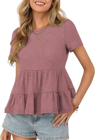 المرأة الصيف بيبي دول بلايز 2026 الهراء متماسكة قصيرة الأكمام Crewneck تي شيرت أنيق بلوزات غير رسمية in Kuwait