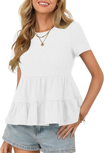 المرأة الصيف بيبي دول بلايز 2026 الهراء متماسكة قصيرة الأكمام Crewneck تي شيرت أنيق بلوزات غير رسمية in Kuwait
