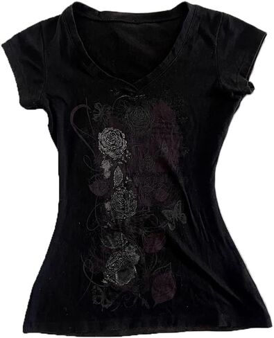 Grunge Shirt Y2k Women Graphic Gothic Short Sleeve Oversized Top Teen Girl Goth Punk Vintage Aesthetic Emo Baggy Tee in Saudi Arabia
