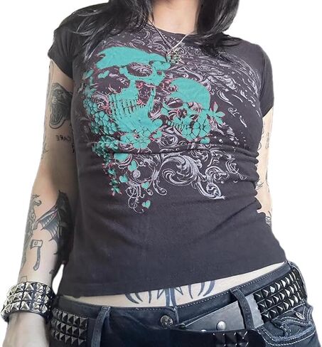 Grunge Shirt Y2k Women Graphic Gothic Short Sleeve Oversized Top Teen Girl Goth Punk Vintage Aesthetic Emo Baggy Tee in Saudi Arabia