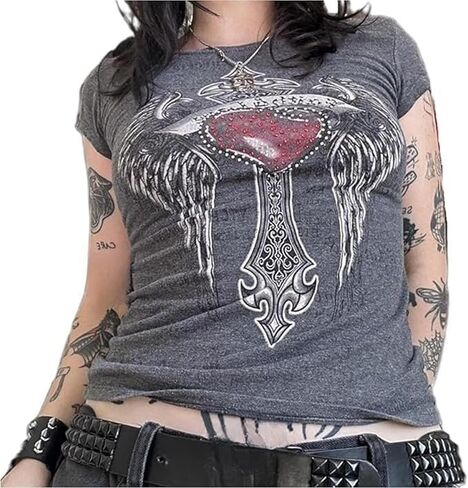 Grunge Shirt Y2k Women Graphic Gothic Short Sleeve Oversized Top Teen Girl Goth Punk Vintage Aesthetic Emo Baggy Tee in Saudi Arabia