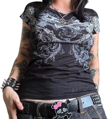 Grunge Shirt Y2k Women Graphic Gothic Short Sleeve Oversized Top Teen Girl Goth Punk Vintage Aesthetic Emo Baggy Tee in Saudi Arabia