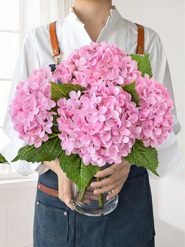 White Flowers Hydrangea Artificial Flowers, 4Pcs 20" Real Touch Lifelike Faux Silk Flowers, Full Fake Artificial Hydrangeas with Stems for Bouquet Table Centerpieces Spring Home Decoration in Kuwait