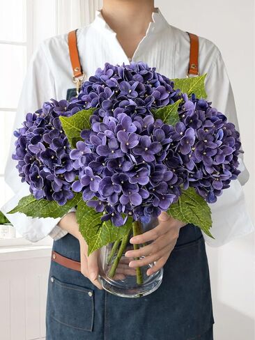 White Flowers Hydrangea Artificial Flowers, 4Pcs 20" Real Touch Lifelike Faux Silk Flowers, Full Fake Artificial Hydrangeas with Stems for Bouquet Table Centerpieces Spring Home Decoration in Saudi Arabia