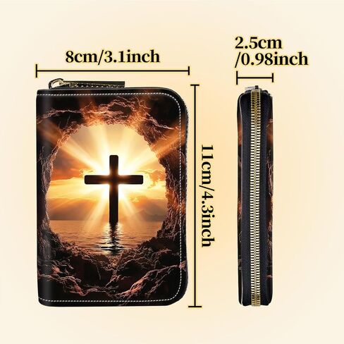 Credit Card Holder with Zipper, Slim RFID Blocking Card Wallet for Women Men Christian Cross Design PU Leather Small Accordion Card Case Wallet, ID Card Organizer, Pocket Business Card Case in Saudi Arabia