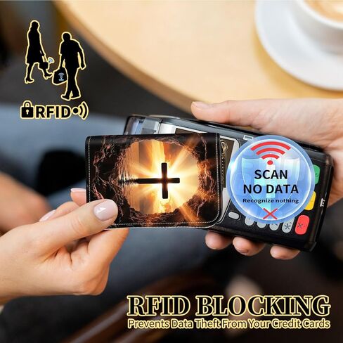 Credit Card Holder with Zipper, Slim RFID Blocking Card Wallet for Women Men Christian Cross Design PU Leather Small Accordion Card Case Wallet, ID Card Organizer, Pocket Business Card Case in Saudi Arabia