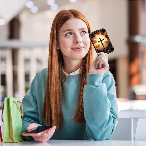 Credit Card Holder with Zipper, Slim RFID Blocking Card Wallet for Women Men Christian Cross Design PU Leather Small Accordion Card Case Wallet, ID Card Organizer, Pocket Business Card Case in Saudi Arabia