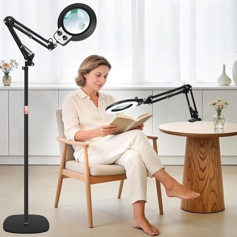 عدسة مكبرة 30X 12X من KIRKAS مع ضوء وحامل، وأوضاع ألوان سطوع بدون خطوات ومصباح مكبر للأرضية بارتفاع قابل للتعديل، مكبر مضاء 2 في 1 للقراءة الحرفية والخياطة القريبة - أسود in Kuwait