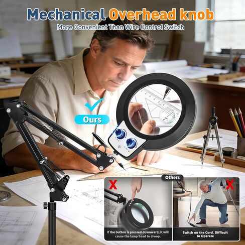 عدسة مكبرة 30X 12X من KIRKAS مع ضوء وحامل، وأوضاع ألوان سطوع بدون خطوات ومصباح مكبر للأرضية بارتفاع قابل للتعديل، مكبر مضاء 2 في 1 للقراءة الحرفية والخياطة القريبة - أسود in Kuwait