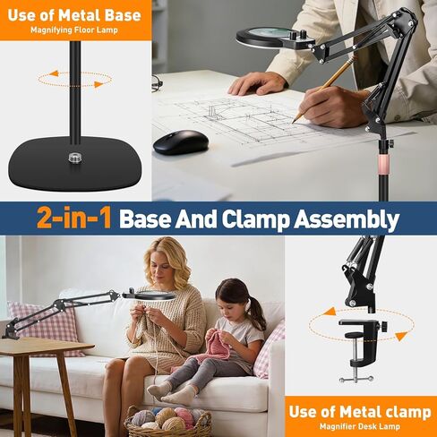 عدسة مكبرة 30X 12X من KIRKAS مع ضوء وحامل، وأوضاع ألوان سطوع بدون خطوات ومصباح مكبر للأرضية بارتفاع قابل للتعديل، مكبر مضاء 2 في 1 للقراءة الحرفية والخياطة القريبة - أسود in Kuwait