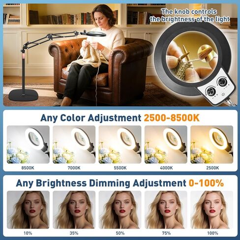 عدسة مكبرة 30X 12X من KIRKAS مع ضوء وحامل، وأوضاع ألوان سطوع بدون خطوات ومصباح مكبر للأرضية بارتفاع قابل للتعديل، مكبر مضاء 2 في 1 للقراءة الحرفية والخياطة القريبة - أسود in Kuwait