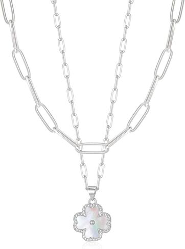 قلادة بقلادة من أربع أوراق البرسيم بطبقة مزدوجة سلسلة مطلية بالذهب عيار 14 قيراط هدية عيد ميلاد وعيد الحب للنساء والزوجة in Kuwait