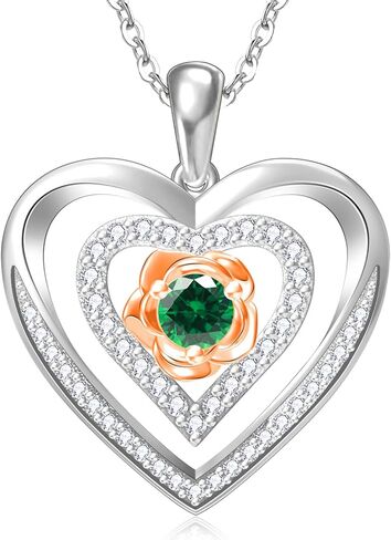 RIVIKO Valentines Day Gifts for Her-925 Sterling Silver Rose Flower Birthstone Necklaces for Women,Love Heart Pendant Necklace,Birthday Mothers Day Jewelry Gifts for Women Wife Mother Friend Lady in Kuwait