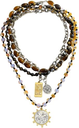 Beaded Coin Necklaces for Women, Vintage Multi-layer Coin Pendant Necklace, Ethnic Chain Collar Jewelry Gift in Kuwait