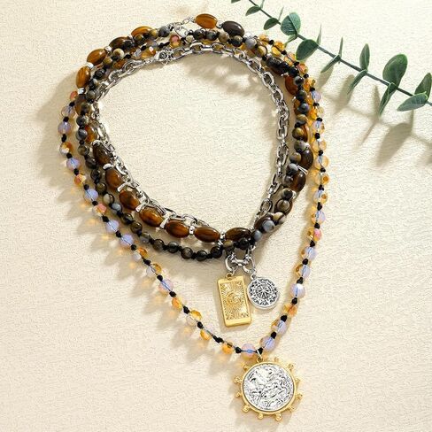 Beaded Coin Necklaces for Women, Vintage Multi-layer Coin Pendant Necklace, Ethnic Chain Collar Jewelry Gift in Kuwait