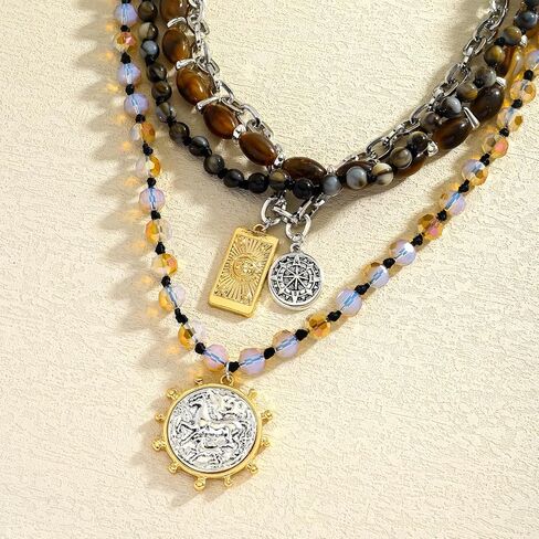 Beaded Coin Necklaces for Women, Vintage Multi-layer Coin Pendant Necklace, Ethnic Chain Collar Jewelry Gift in Kuwait