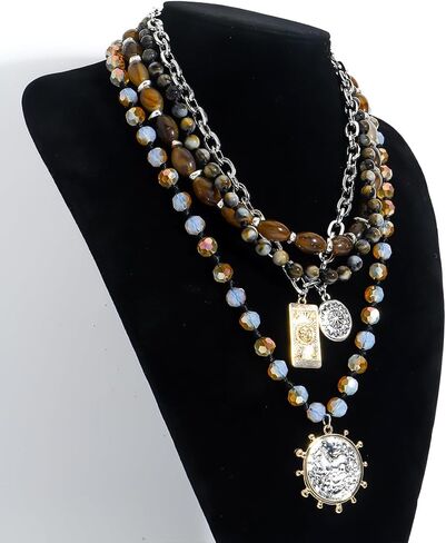 Beaded Coin Necklaces for Women, Vintage Multi-layer Coin Pendant Necklace, Ethnic Chain Collar Jewelry Gift in Kuwait