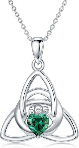 Sterling Silver Irish Necklace for Women, Four Leaf Clover/Celtic Knot/Claddagh/Motherhood Love Knot Pendant, Irish Charms Jewelry Gift for Women(with Gift Box) in Saudi Arabia