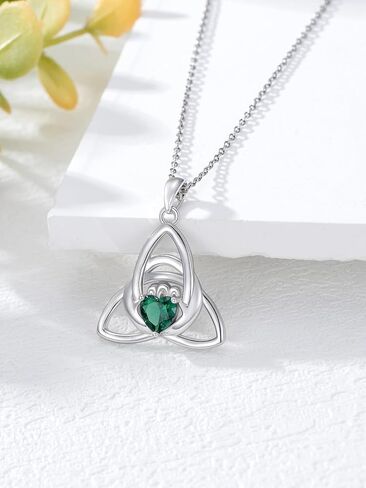 Sterling Silver Irish Necklace for Women, Four Leaf Clover/Celtic Knot/Claddagh/Motherhood Love Knot Pendant, Irish Charms Jewelry Gift for Women(with Gift Box) in Saudi Arabia