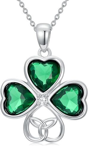 Sterling Silver Irish Necklace for Women, Four Leaf Clover/Celtic Knot/Claddagh/Motherhood Love Knot Pendant, Irish Charms Jewelry Gift for Women(with Gift Box) in Kuwait