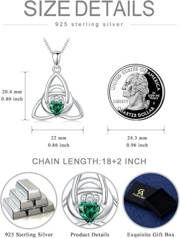 Sterling Silver Irish Necklace for Women, Four Leaf Clover/Celtic Knot/Claddagh/Motherhood Love Knot Pendant, Irish Charms Jewelry Gift for Women(with Gift Box) in Saudi Arabia