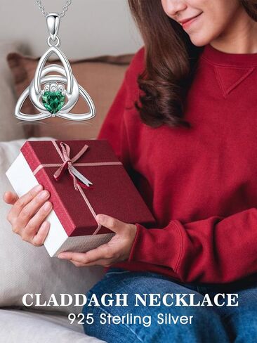 Sterling Silver Irish Necklace for Women, Four Leaf Clover/Celtic Knot/Claddagh/Motherhood Love Knot Pendant, Irish Charms Jewelry Gift for Women(with Gift Box) in Saudi Arabia
