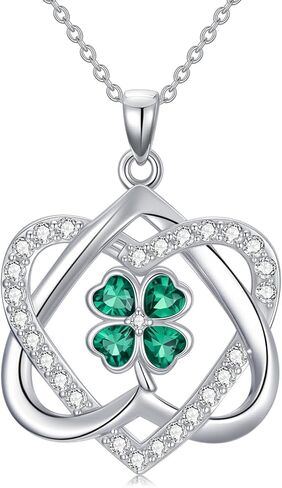 Sterling Silver Irish Necklace for Women, Four Leaf Clover/Celtic Knot/Claddagh/Motherhood Love Knot Pendant, Irish Charms Jewelry Gift for Women(with Gift Box) in Saudi Arabia