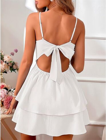 Women's Sexy Backless Halter Dress, Featuring Adjustable Bows V-Neck Mini Dres for Party,Homecoming Dresses in Kuwait
