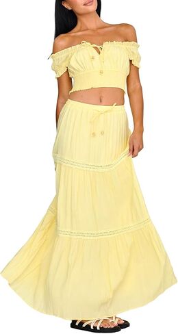 Womens Two Piece Summer Boho Outfit Off Shoulder Crop Top Maternity High Waist Maxi Skirt Beachear in Kuwait