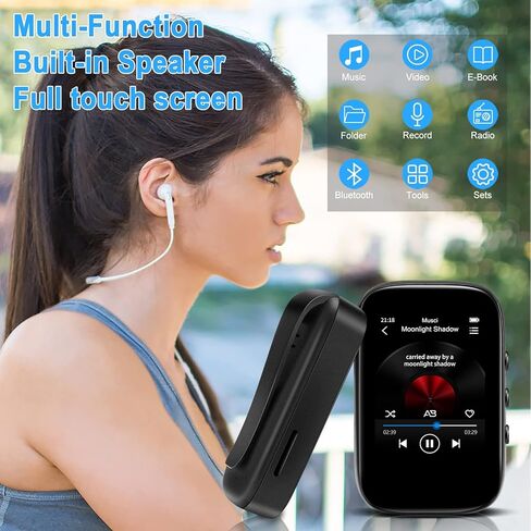 مشغل MP3 بلوتوث، مشغل موسيقى محمول مع راديو FM، مسجل صوت، مشغل صوت رقمي للكتب الإلكترونية مع ذاكرة داخلية 16 جيجابايت تدعم بطاقة TF حتى 128 جيجابايت in Saudi Arabia
