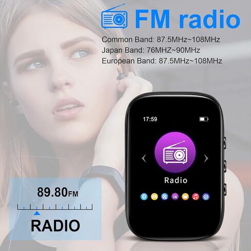 مشغل MP3 بلوتوث، مشغل موسيقى محمول مع راديو FM، مسجل صوت، مشغل صوت رقمي للكتب الإلكترونية مع ذاكرة داخلية 16 جيجابايت تدعم بطاقة TF حتى 128 جيجابايت in Saudi Arabia