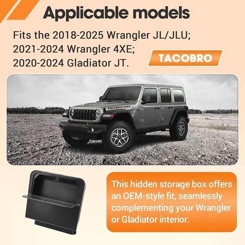 TACORBO Center Console Hidden Storage Organizer Compatible with Jeep Gladiator JT 2020-2024 and Jeep Wrangler JL/JLU 2018-2025, Wrangler 4XE One-Touch Armrest Hidden Secret Compartment Box in Saudi Arabia
