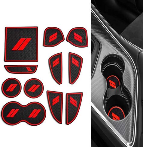 11 قطعة من بطانات حامل الأكواب المخصصة من jeseny، بطانات وحدة التحكم المركزية لجيب الباب لملحقات دودج تشالنجر 2015-2023، سجادات داخلية مضادة للغبار ووسادات مضادة للانزلاق (أحمر)، JEZH1000RE-11PC in Kuwait