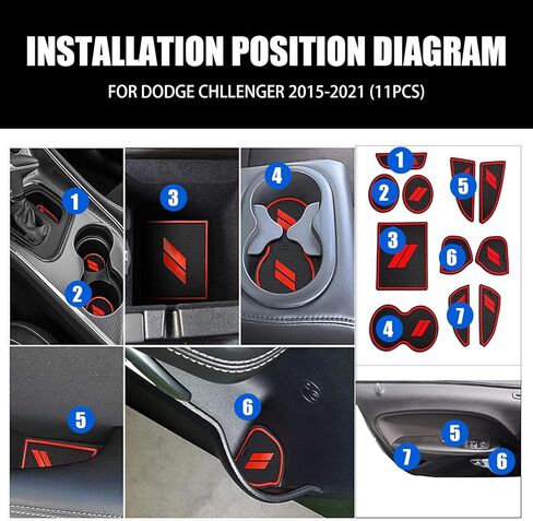 11 قطعة من بطانات حامل الأكواب المخصصة من jeseny، بطانات وحدة التحكم المركزية لجيب الباب لملحقات دودج تشالنجر 2015-2023، سجادات داخلية مضادة للغبار ووسادات مضادة للانزلاق (أحمر)، JEZH1000RE-11PC in Kuwait