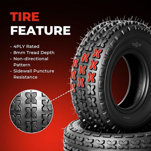 مجموعة من 4 إطارات ATV/UTV 19x7-8 أمامية و18x9.5-8 خلفية لجميع التضاريس، 19x7x8 و18x9.5x8,4 طبقات، مداس غير اتجاهي، بدون أنبوب in Kuwait