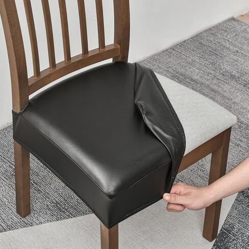 2pcs Waterproof Seat Covers for Dining Room Chairs, Pu Leather Chair Seat Slipcovers Dining Chair Cover Removable Washable Chair Protctor Cover, Rear Covers (Black) in Saudi Arabia